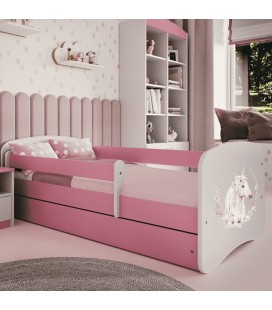 Lit enfant cheval rose avec tiroir et matelas 70x140cm