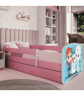 Lit enfant rose Reine des neiges avec tiroir et matelas 70x140cm