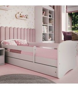 Lit enfant blanc sans motif avec rangement et matelas 70x140cm