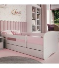 Lit enfant blanc sans motif avec tiroir avec matelas 70x140cm - 