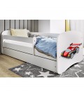 Lit enfant voiture de course blanc avec tiroir et matelas 70x140cm - 