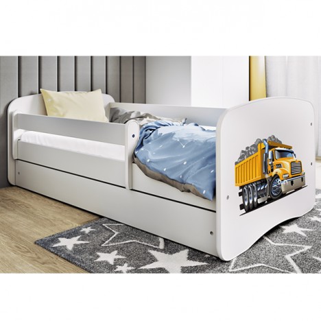Lit enfant camion blanc avec tiroir et matelas 70x140cm - 