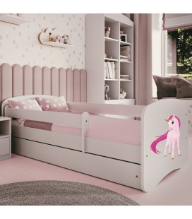 Lit enfant licorne blanc avec matelas et tiroir 70x140cm