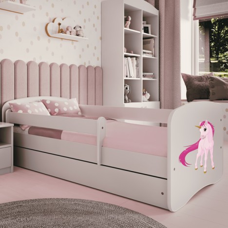 Lit enfant licorne blanche avec tiroir et matelas 70x140cm - 