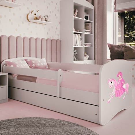 Lit enfant princesse blanche sur cheval avec tiroir avec matelas 70x140cm - 