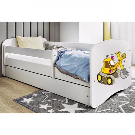Lit enfant tractopelle chantier blanche avec tiroir avec matelas 70x140cm - 