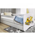 Lit enfant tractopelle chantier blanche avec tiroir avec matelas 70x140cm - 