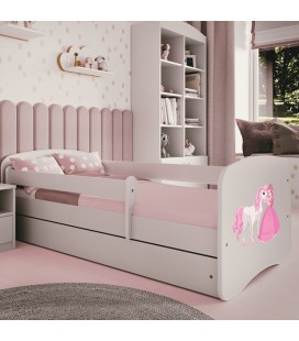 Lit enfant Princesse avec cheval blanc avec tiroir et matelas 70x140cm