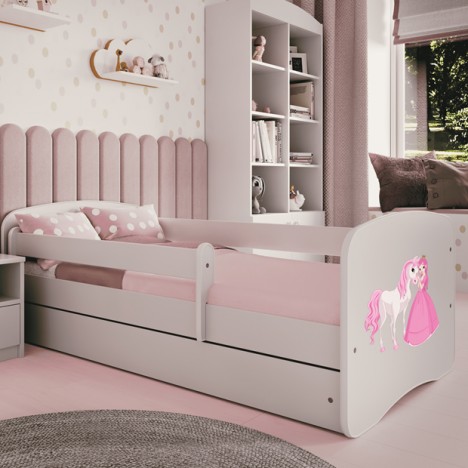Lit enfant Princesse avec cheval blanc avec tiroir et matelas 70x140cm - 