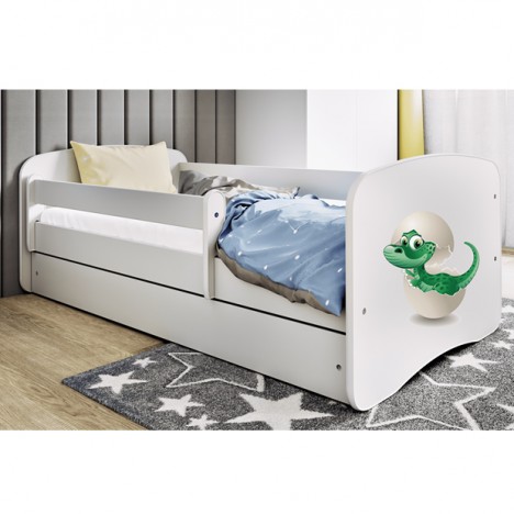 Lit enfant blanc bébé dino avec tiroir avec matelas 70x140cm - 