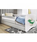 Lit enfant blanc bébé dino avec tiroir avec matelas 70x140cm - 
