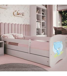 Lit enfant blanc bleu teddybear avec rangement et matelas 70x140cm
