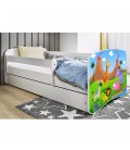 Lit enfant safari savane blanc avec tiroir et matelas 70x140cm - 