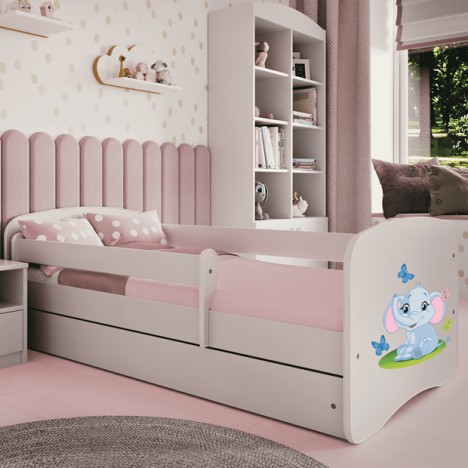 Lit enfant bébé éléphant blanc avec tiroir avec matelas 70x140cm - 