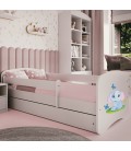 Lit enfant bébé éléphant blanc avec tiroir avec matelas 70x140cm - 