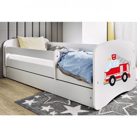 Lit enfant pompier blanc avec tiroir avec matelas 70x140cm - 