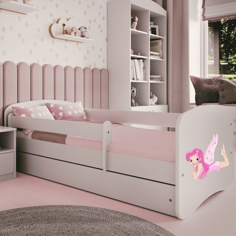 Lit enfant fée blanche avec ailes avec tiroir avec matelas 70x140cm - 