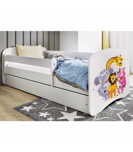 Lit enfant zoo blanc avec rangement et matelas 70x140cm