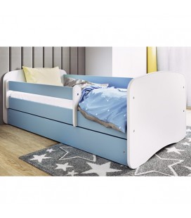 Lit enfant bleu sans motif avec rangement et matelas 70x140cm