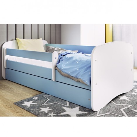 Lit enfant bleu sans motif avec tiroir avec matelas 70x140cm - 