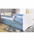 Lit enfant bleu sans motif avec tiroir avec matelas 70x140cm - 