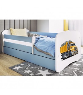 Lit enfant camion bleu avec matelas et rangement 70x140cm