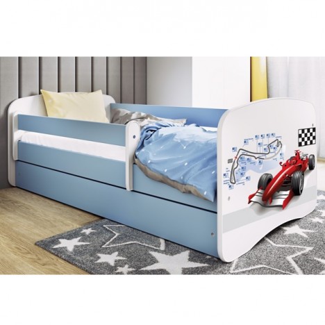 Lit enfant bleu circuit formule 1 avec tiroir avec matelas 70x140cm - 