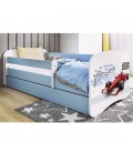 Lit enfant bleu circuit formule 1 avec tiroir avec matelas 70x140cm - 