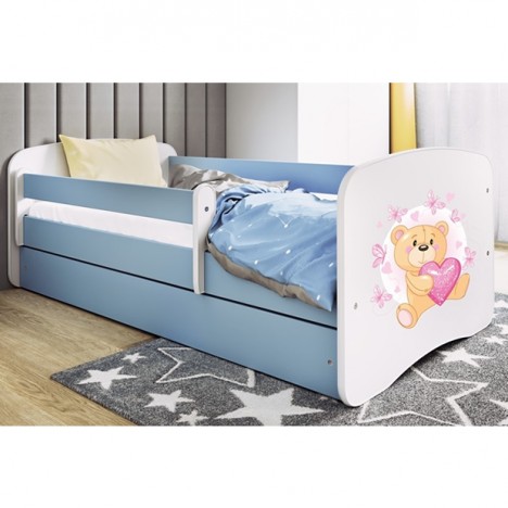 Lit enfant nounours bleu papillons avec tiroir avec matelas 70x140cm - 