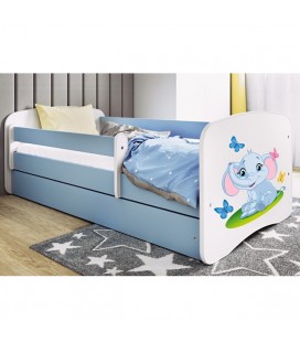Lit enfant bleu bébé éléphant avec matelas et rangement 70x140cm