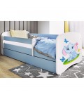 Lit enfant bleu bébé éléphant avec tiroir avec matelas 70x140cm - 