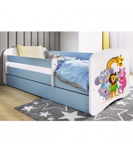 Lit enfant bleu zoo avec tiroir et matelas 70x140cm