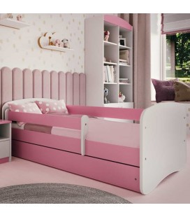 Lit enfant rose sans motif avec tiroir et matelas 70x140cm