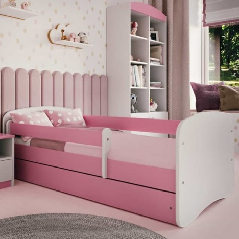 Lit enfant rose sans motif avec tiroir avec matelas 70x140cm - 