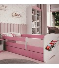 Lit enfant voiture de course rose avec tiroir et matelas 70x140cm - 