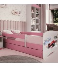 Lit enfant circuit formule 1 rose avec tiroir avec matelas 70x140cm - 