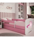 Lit enfant licorne rose avec tiroir et matelas 70x140cm - 