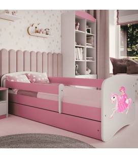 Lit enfant rose princesse à cheval avec tiroir et matelas 70x140cm