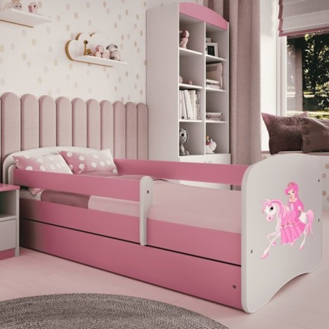 Lit enfant rose princesse à cheval avec tiroir avec matelas 70x140cm - 