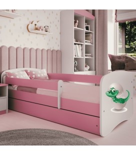 Lit enfant rose bébé dino avec tiroir et matelas 70x140cm