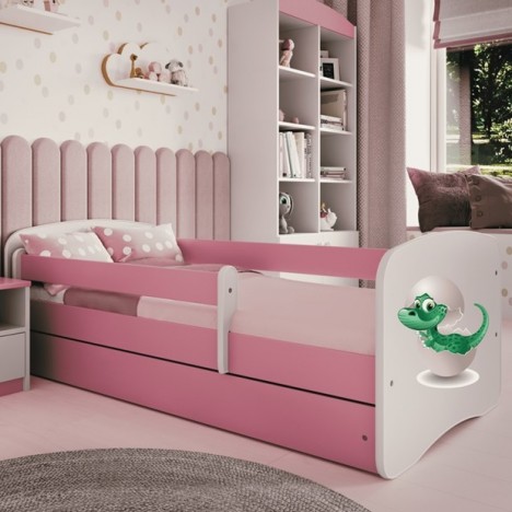 Lit enfant rose bébé dino avec tiroir avec matelas 70x140cm - 
