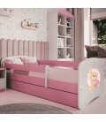 Lit enfant nounours rose papillons avec tiroir avec matelas 70x140cm - 