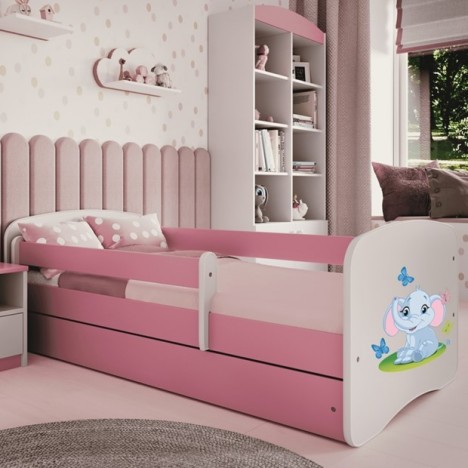 Lit enfant bébé éléphant rose avec tiroir avec matelas 70x140cm - 