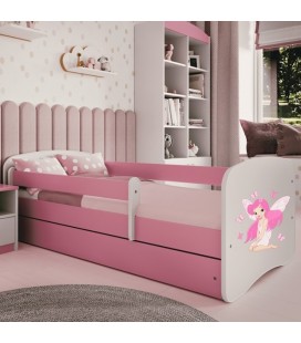 Lit enfant fée rose avec papillons avec tiroir et matelas 70x140cm