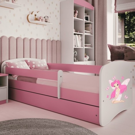 Lit enfant fée rose avec papillons avec tiroir avec matelas 70x140cm - 