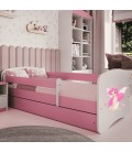 Lit enfant fée rose avec papillons avec tiroir avec matelas 70x140cm - 