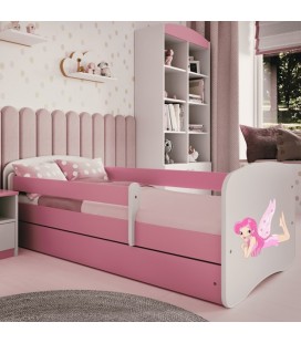 Lit enfant fée rose avec ailes avec tiroir et matelas 70x140cm