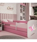 Lit enfant fée rose avec ailes avec tiroir avec matelas 70x140cm - 