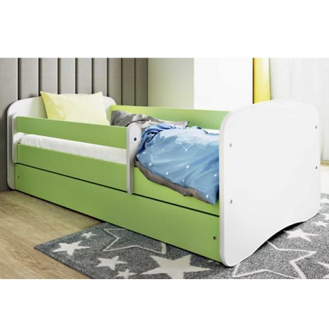 Lit enfant vert sans motif avec tiroir et matelas 70x140cm - 