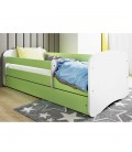 Lit enfant vert sans motif avec tiroir et matelas 70x140cm - 